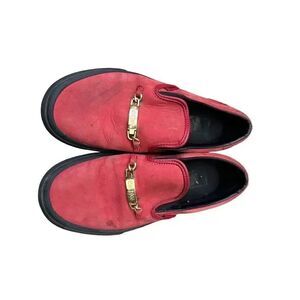 Vans red suede slip on